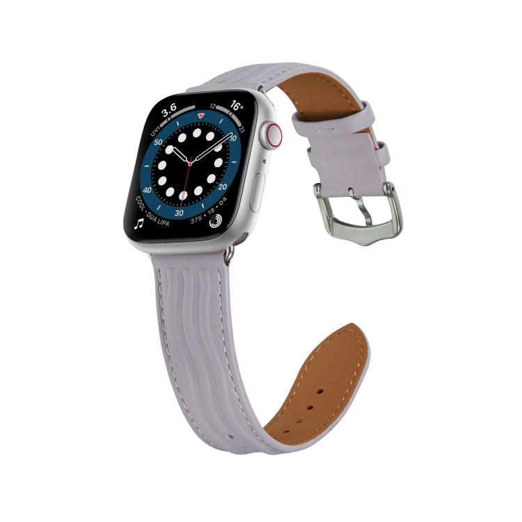Embossed Line Genuine Leather Watch Band For Apple Watch 9 41mm(Lavender Purple) - Watch Bands by PMC TechLife | Online Shopping South Africa | PMC TechLife