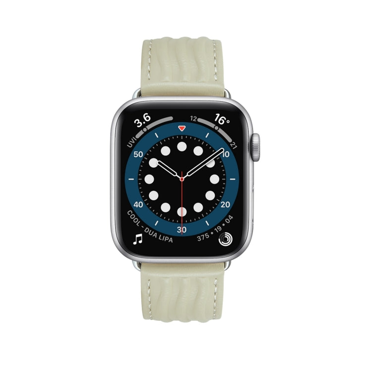 Embossed Line Genuine Leather Watch Band For Apple Watch 9 41mm(Milky White) - free shipping - PMC TechLife - Order now!