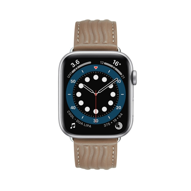 Embossed Line Genuine Leather Watch Band For Apple Watch 9 41mm(Milky Brown) - Watch Bands by PMC TechLife | Online Shopping South Africa | PMC TechLife