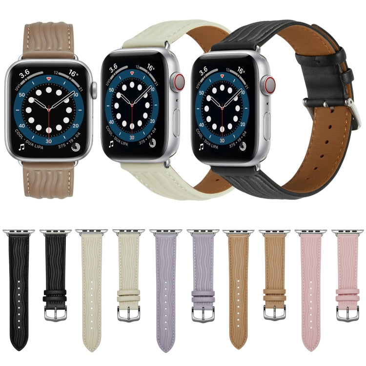 Embossed Line Genuine Leather Watch Band For Apple Watch 2 38mm(Milky Brown) - Watch Bands by PMC TechLife | Online Shopping South Africa | PMC TechLife
