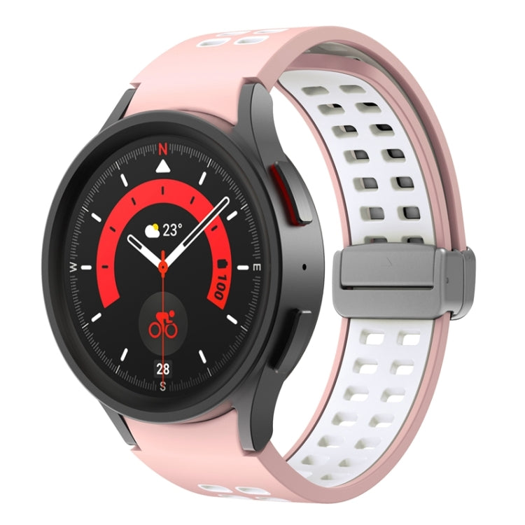 For Samsung Galaxy Watch5 Double-row Hole Folding Buckle Silicone Watch Band(Pink White) - Watch Bands by PMC TechLife | Online Shopping South Africa | PMC TechLife