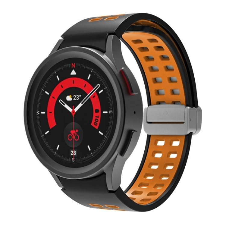 For Samsung Galaxy Watch5 Double-row Hole Folding Buckle Silicone Watch Band(Black Orange) - Watch Bands by PMC TechLife | Online Shopping South Africa | PMC TechLife