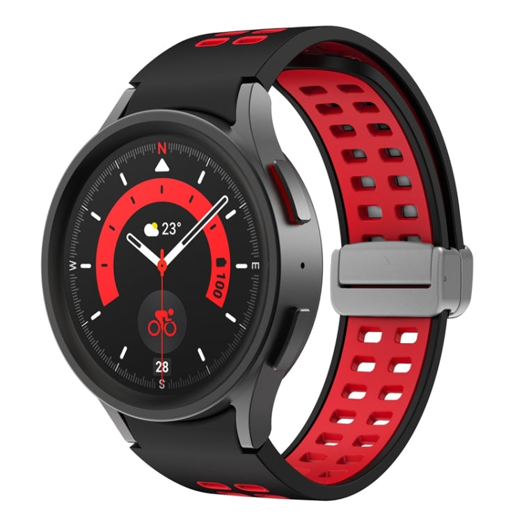 For Samsung Galaxy Watch5 Double-row Hole Folding Buckle Silicone Watch Band(Black Red) - Watch Bands by PMC TechLife | Online Shopping South Africa | PMC TechLife