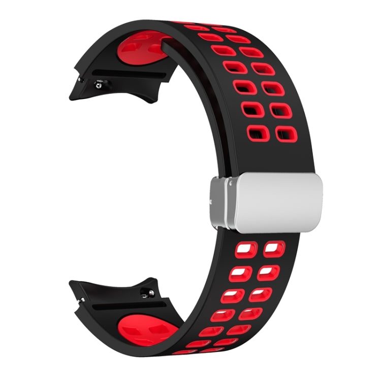 For Samsung Galaxy Watch5 Double-row Hole Folding Buckle Silicone Watch Band(Black Red) - Watch Bands by PMC TechLife | Online Shopping South Africa | PMC TechLife