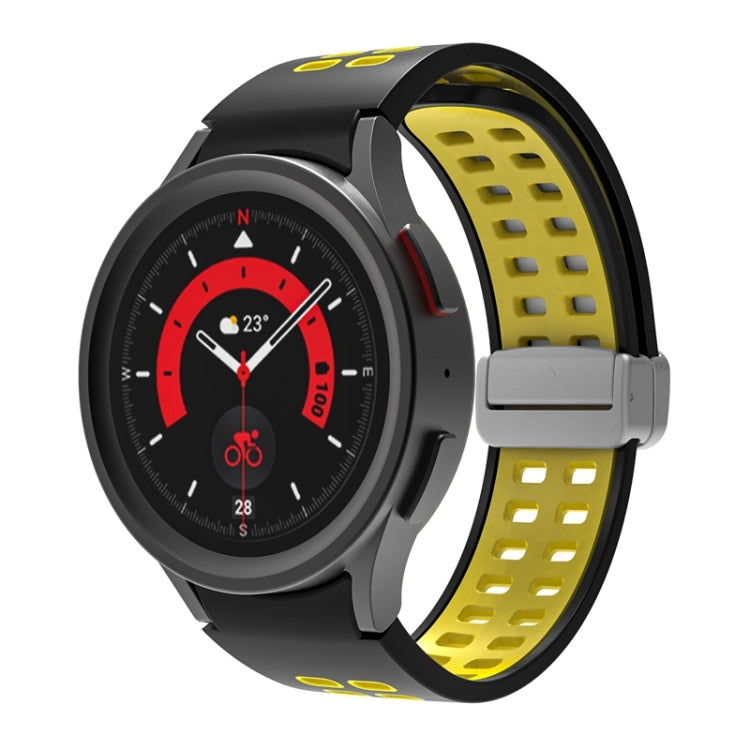 For Samsung Galaxy Watch5 Double-row Hole Folding Buckle Silicone Watch Band(Black Yellow) - Watch Bands by PMC TechLife | Online Shopping South Africa | PMC TechLife