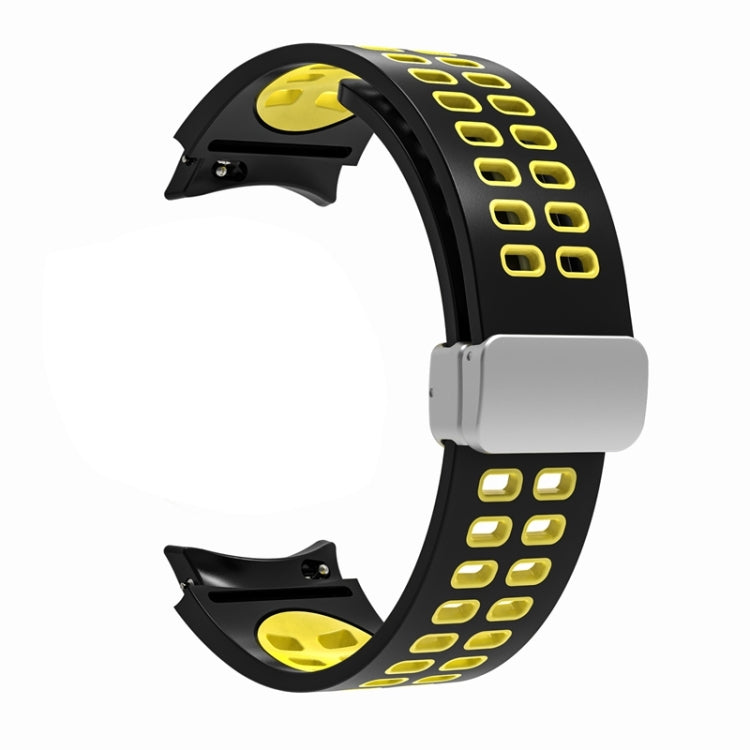 For Samsung Galaxy Watch5 Double-row Hole Folding Buckle Silicone Watch Band(Black Yellow) - Watch Bands by PMC TechLife | Online Shopping South Africa | PMC TechLife