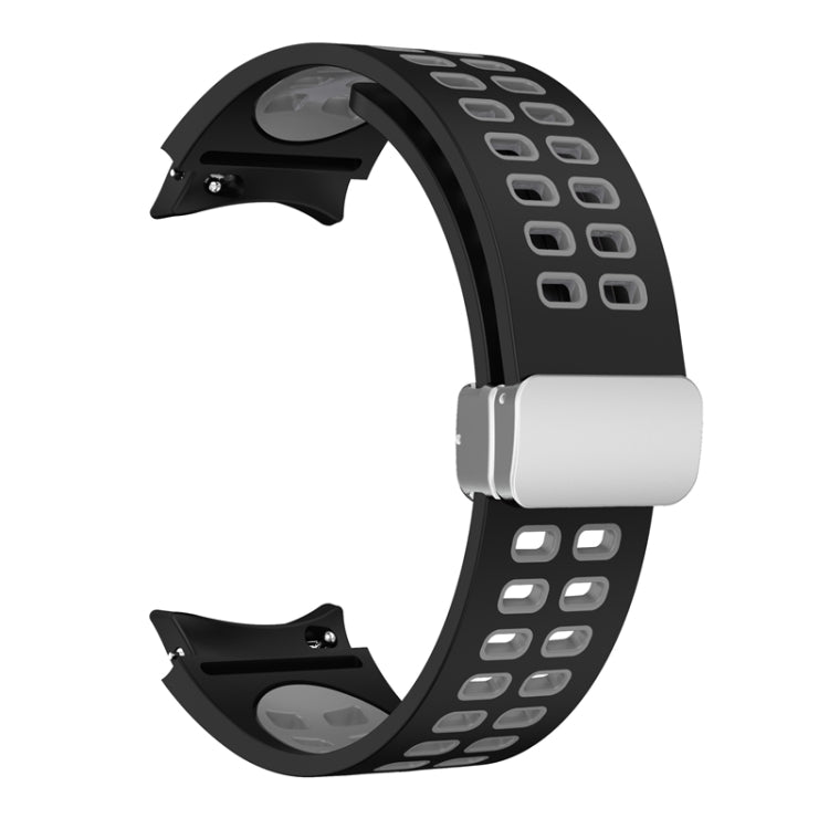 For Samsung Galaxy Watch5 Double-row Hole Folding Buckle Silicone Watch Band(Black Grey) - Watch Bands by PMC TechLife | Online Shopping South Africa | PMC TechLife
