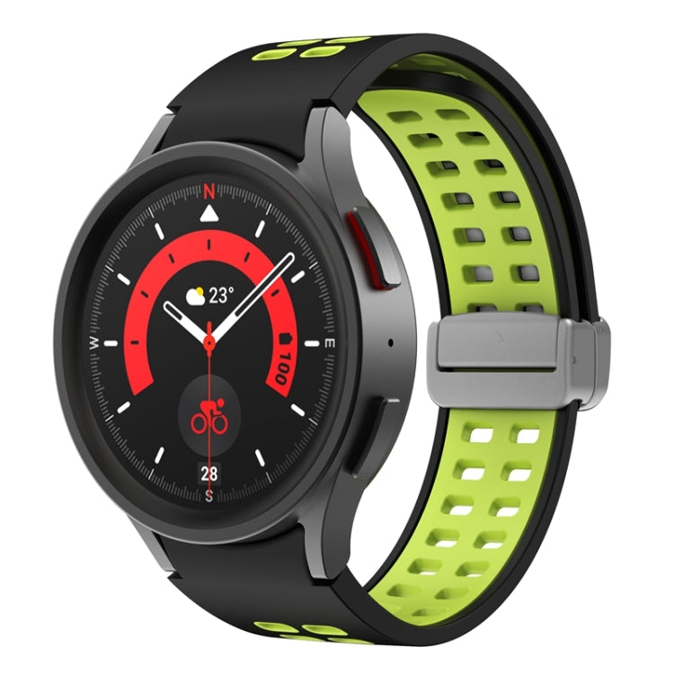 For Samsung Galaxy Watch5 Double-row Hole Folding Buckle Silicone Watch Band(Black Green) - Watch Bands by PMC TechLife | Online Shopping South Africa | PMC TechLife
