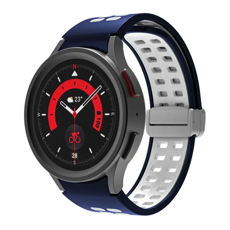 For Samsung Galaxy Watch5 Double-row Hole Folding Buckle Silicone Watch Band(Blue White) - Watch Bands by PMC TechLife | Online Shopping South Africa | PMC TechLife