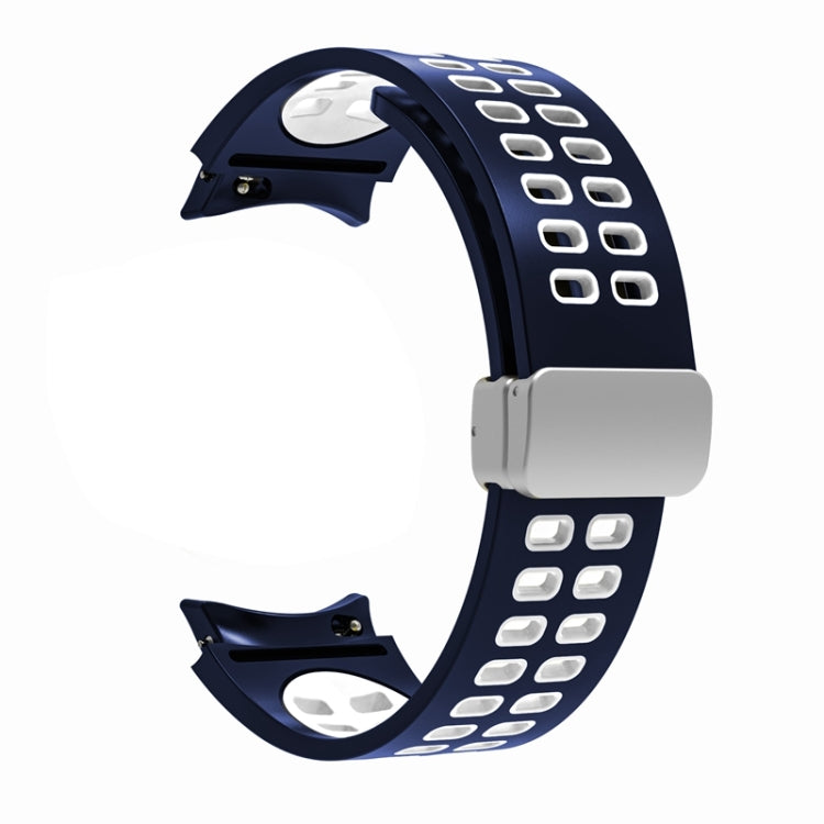 For Samsung Galaxy Watch5 Double-row Hole Folding Buckle Silicone Watch Band(Blue White) - Watch Bands by PMC TechLife | Online Shopping South Africa | PMC TechLife