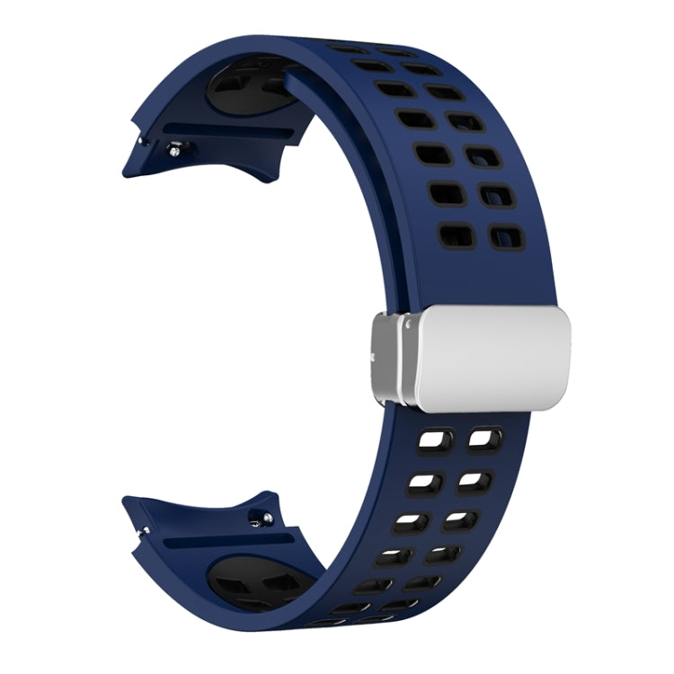 For Samsung Galaxy Watch5 Double-row Hole Folding Buckle Silicone Watch Band(Blue Black) - Watch Bands by PMC TechLife | Online Shopping South Africa | PMC TechLife
