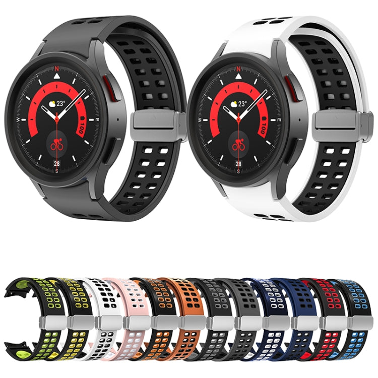 For Samsung Galaxy Watch5 Double-row Hole Folding Buckle Silicone Watch Band(Black Grey) - Watch Bands by PMC TechLife | Online Shopping South Africa | PMC TechLife
