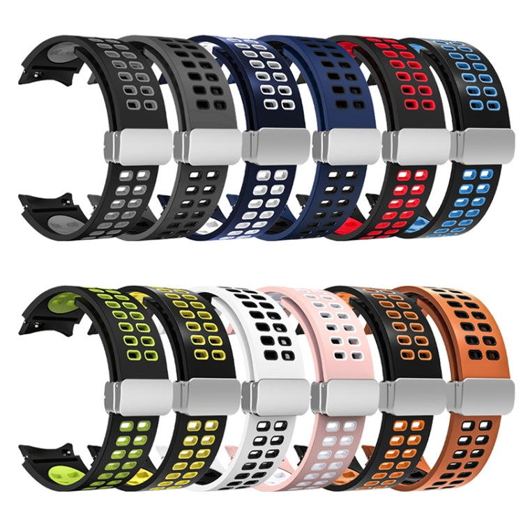 For Samsung Galaxy Watch5 Double-row Hole Folding Buckle Silicone Watch Band(White Black) - Watch Bands by PMC TechLife | Online Shopping South Africa | PMC TechLife