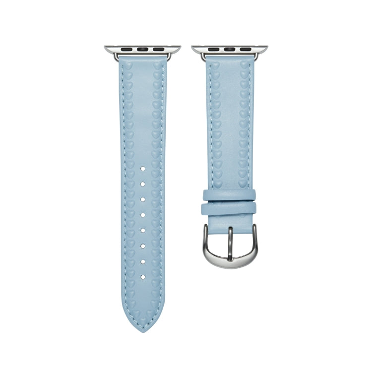 Embossed Love Genuine Leather Watch Band For Apple Watch 8 45mm(Blue) - Watch Bands by PMC TechLife | Online Shopping South Africa | PMC TechLife