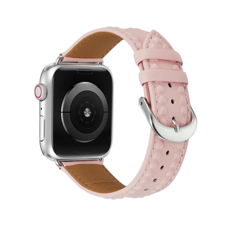 Embossed Love Genuine Leather Watch Band For Apple Watch 7 45mm(Pink) - Watch Bands by PMC Jewellery | Online Shopping South Africa | PMC Jewellery