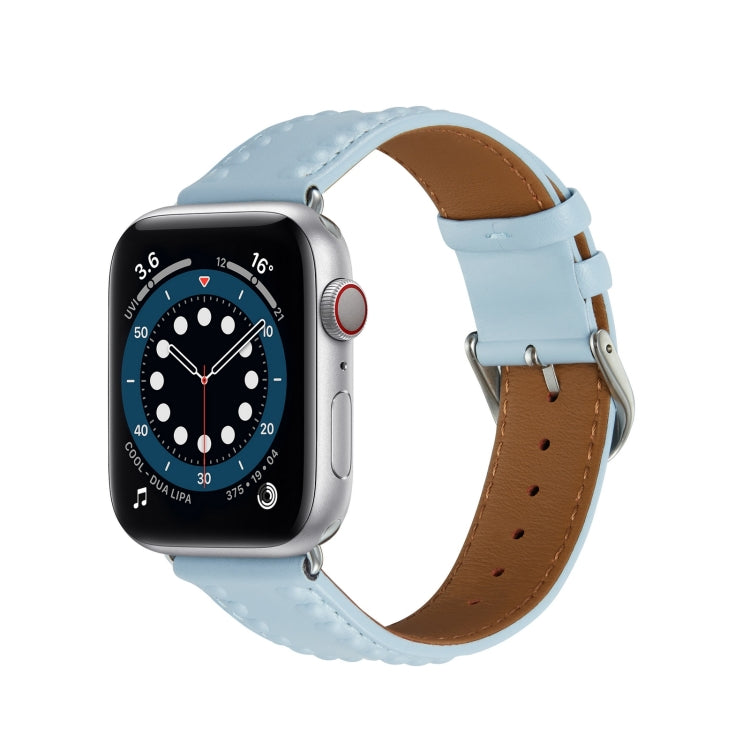 Embossed Love Genuine Leather Watch Band For Apple Watch 7 45mm(Blue) - Watch Bands by PMC TechLife | Online Shopping South Africa | PMC TechLife
