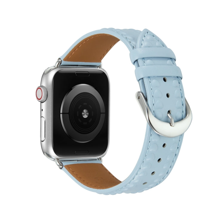 Embossed Love Genuine Leather Watch Band For Apple Watch 7 45mm(Blue) - Watch Bands by PMC TechLife | Online Shopping South Africa | PMC TechLife