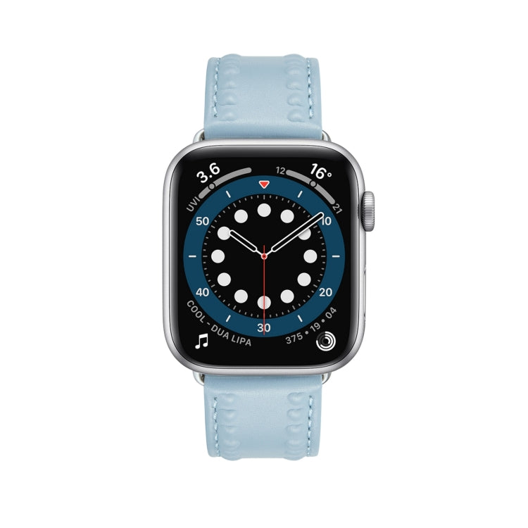 Embossed Love Genuine Leather Watch Band For Apple Watch SE 40mm(Blue) - Watch Bands by PMC Jewellery | Online Shopping South Africa | PMC Jewellery