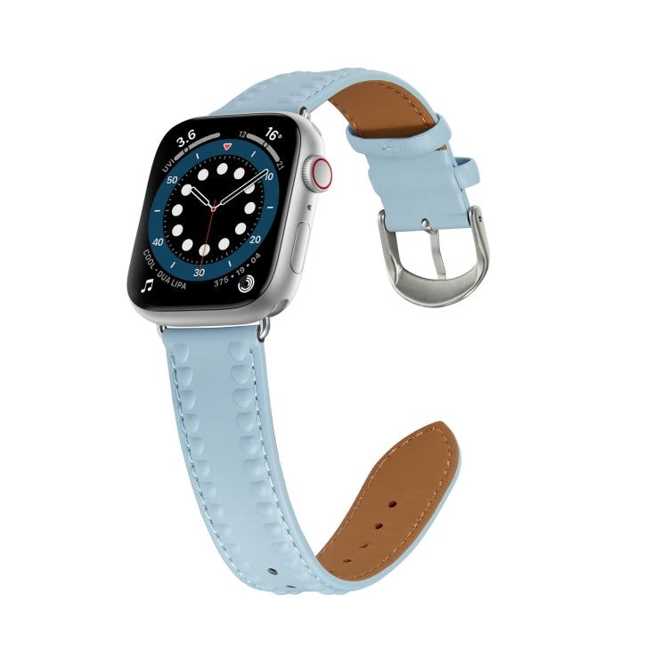 Embossed Love Genuine Leather Watch Band For Apple Watch SE 40mm(Blue) - Watch Bands by PMC Jewellery | Online Shopping South Africa | PMC Jewellery