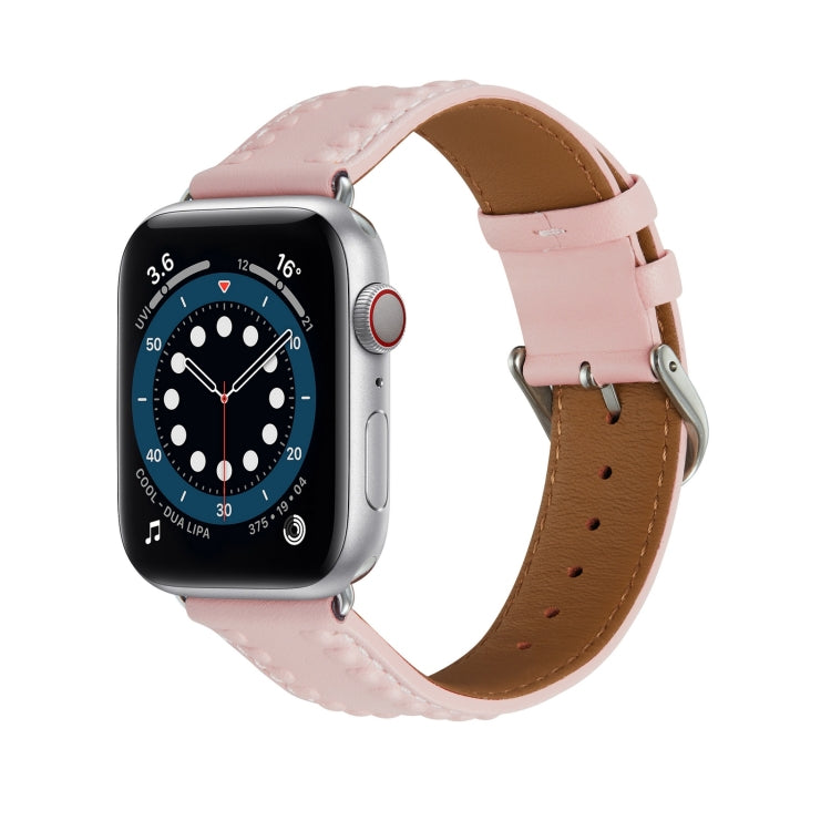 Embossed Love Genuine Leather Watch Band For Apple Watch SE 44mm(Pink) - Watch Bands by PMC Jewellery | Online Shopping South Africa | PMC Jewellery