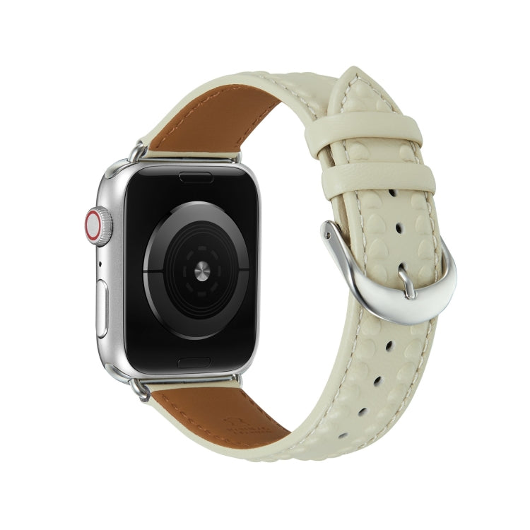 Embossed Love Genuine Leather Watch Band For Apple Watch SE 44mm(Milky White) - Watch Bands by PMC TechLife | Online Shopping South Africa | PMC TechLife