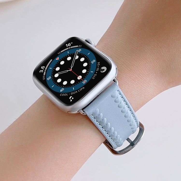 Embossed Love Genuine Leather Watch Band For Apple Watch 4 44mm(Blue) - Watch Bands by PMC TechLife | Online Shopping South Africa | PMC TechLife