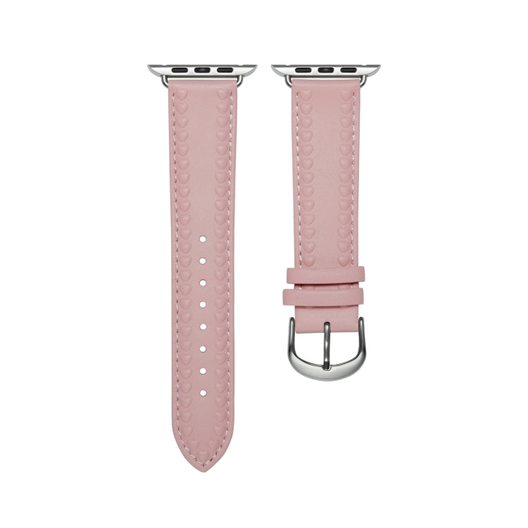 Embossed Love Genuine Leather Watch Band For Apple Watch 4 40mm(Pink) - Watch Bands by PMC TechLife | Online Shopping South Africa | PMC TechLife