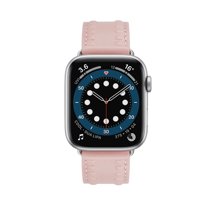 Embossed Love Genuine Leather Watch Band For Apple Watch 3 38mm(Pink) - Watch Bands by PMC TechLife | Online Shopping South Africa | PMC TechLife