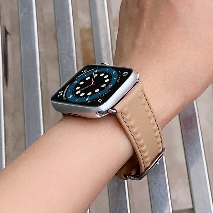 Embossed Love Genuine Leather Watch Band For Apple Watch 3 42mm(Khaki) - Watch Bands by PMC TechLife | Online Shopping South Africa | PMC TechLife