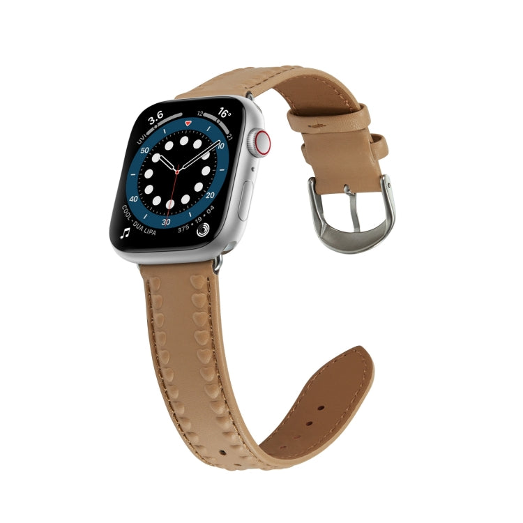 Embossed Love Genuine Leather Watch Band For Apple Watch 2 42mm(Khaki) - Watch Bands by PMC TechLife | Online Shopping South Africa | PMC TechLife