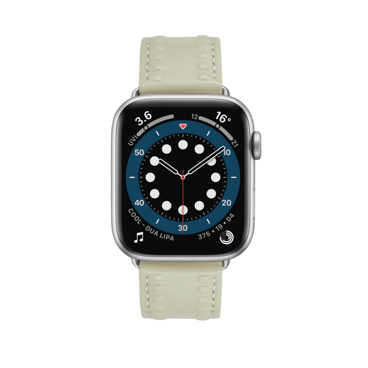 Embossed Love Genuine Leather Watch Band For Apple Watch 2 38mm(Milky White) - Watch Bands by PMC TechLife | Online Shopping South Africa | PMC TechLife