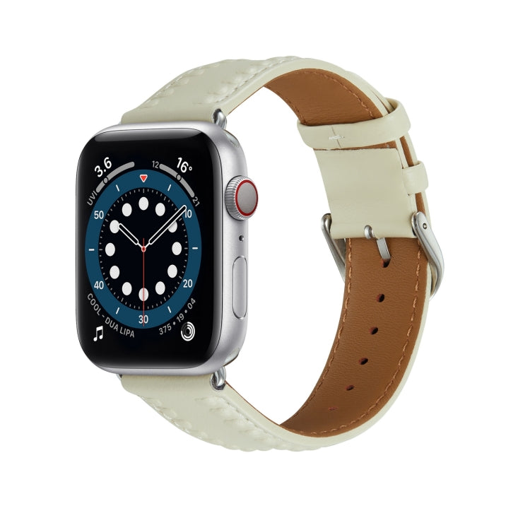 Embossed Love Genuine Leather Watch Band For Apple Watch 38mm(Milky White) - Watch Bands by PMC TechLife | Online Shopping South Africa | PMC TechLife