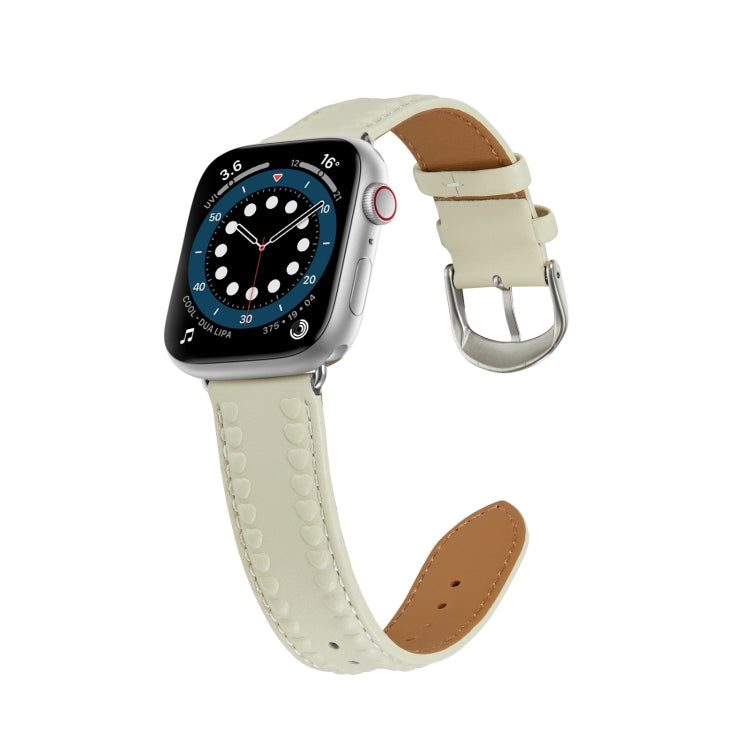Embossed Love Genuine Leather Watch Band For Apple Watch 38mm(Milky White) - Watch Bands by PMC TechLife | Online Shopping South Africa | PMC TechLife