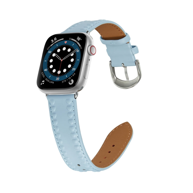 Embossed Love Genuine Leather Watch Band For Apple Watch 9 45mm(Blue) - Watch Bands by PMC TechLife | Online Shopping South Africa | PMC TechLife