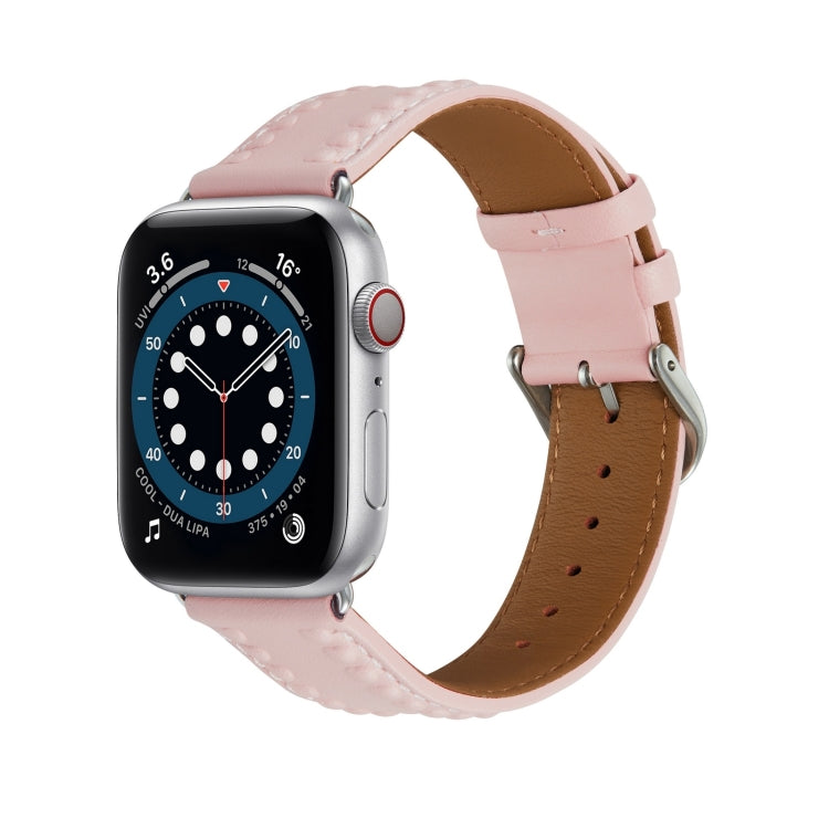 Embossed Love Genuine Leather Watch Band For Apple Watch 9 41mm(Pink) - Watch Bands by PMC TechLife | Online Shopping South Africa | PMC TechLife