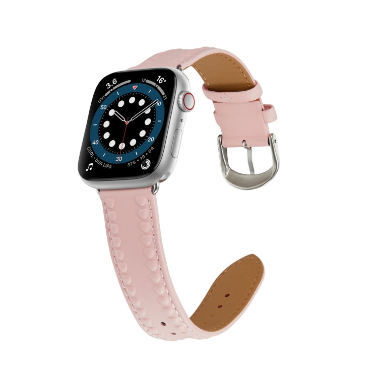 Embossed Love Genuine Leather Watch Band For Apple Watch 9 41mm(Pink) - Watch Bands by PMC TechLife | Online Shopping South Africa | PMC TechLife
