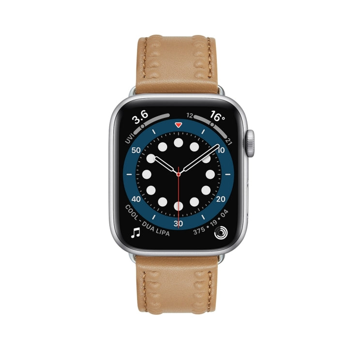 Embossed Love Genuine Leather Watch Band For Apple Watch 9 41mm(Khaki) - Watch Bands by PMC TechLife | Online Shopping South Africa | PMC TechLife