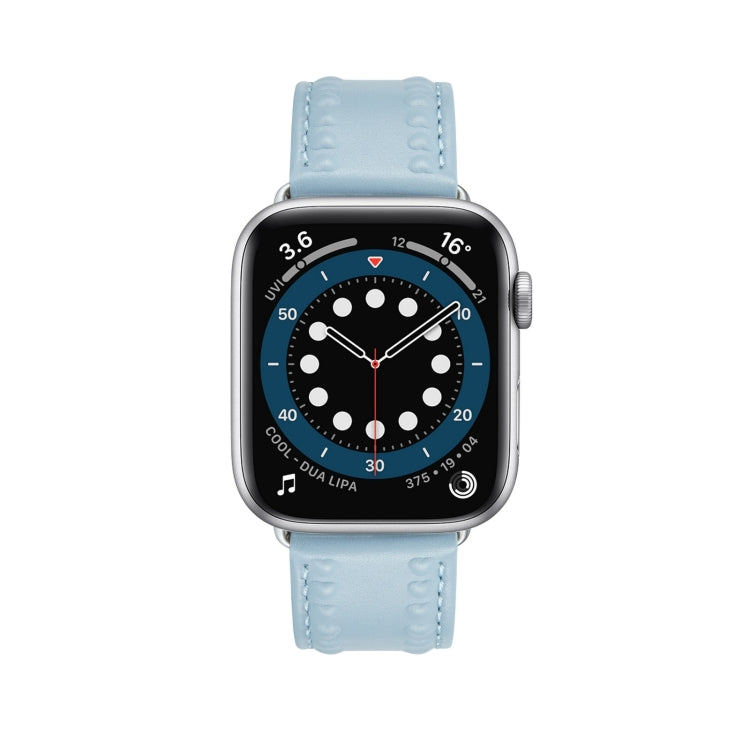 Embossed Love Genuine Leather Watch Band For Apple Watch 9 41mm(Blue) - Watch Bands by PMC TechLife | Online Shopping South Africa | PMC TechLife