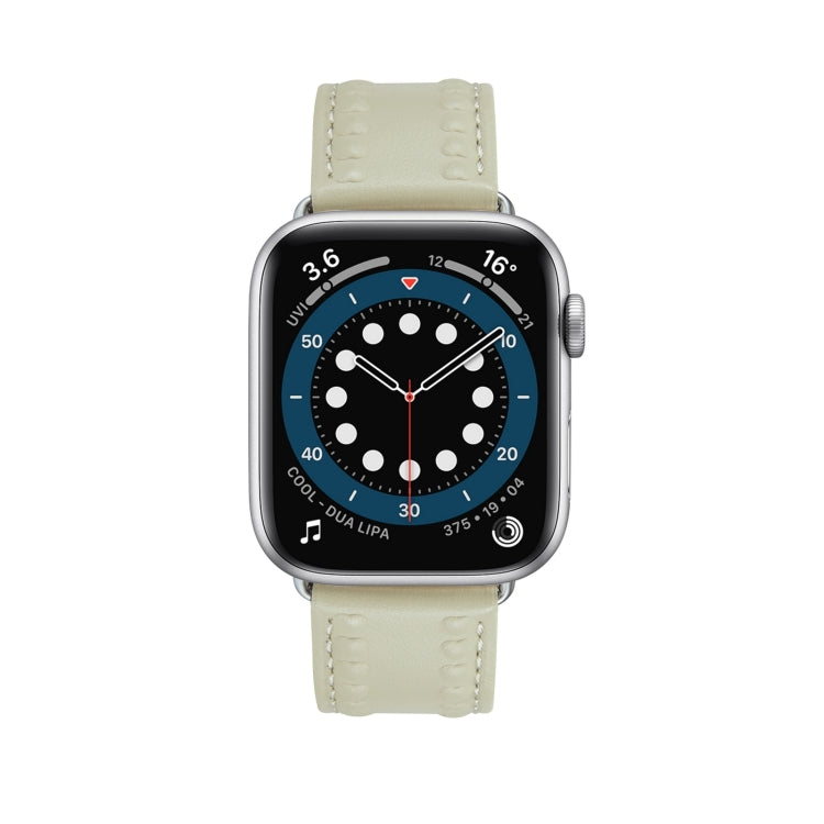 Embossed Love Genuine Leather Watch Band For Apple Watch 9 41mm(Milky White) - Watch Bands by PMC TechLife | Online Shopping South Africa | PMC TechLife