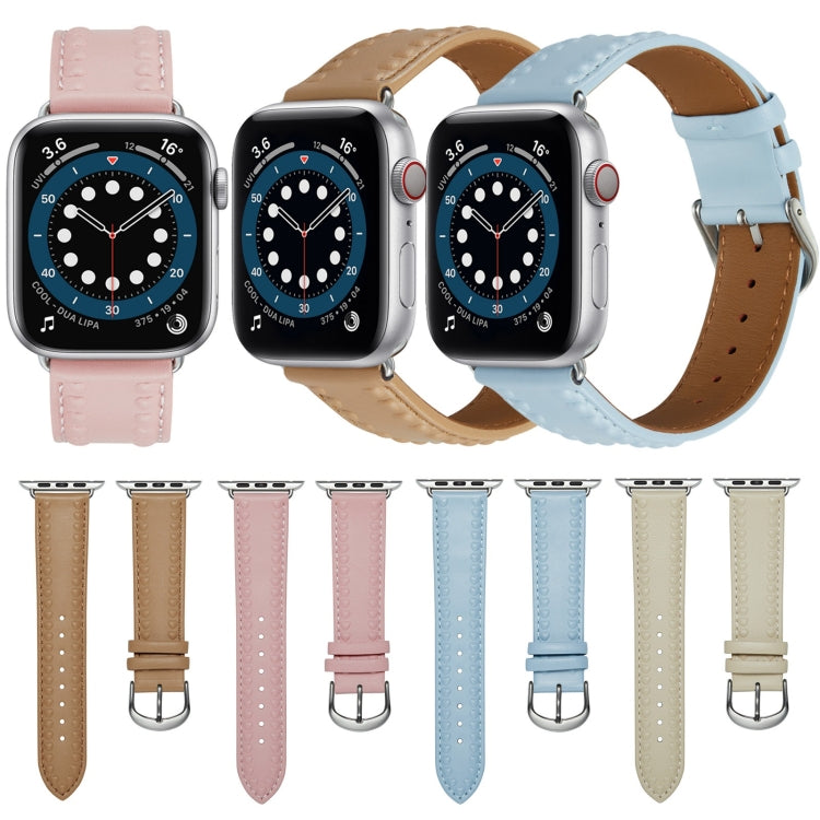 Embossed Love Genuine Leather Watch Band For Apple Watch 9 45mm(Pink) - Watch Bands by PMC TechLife | Online Shopping South Africa | PMC TechLife
