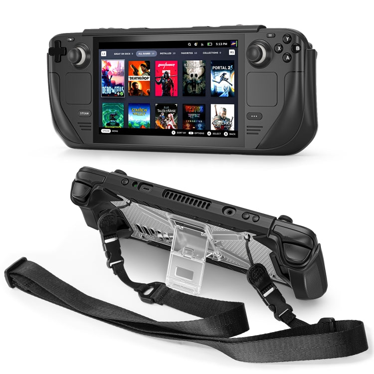 For Steam Deck Shockproof Game Console Case with Holder & Shoulder Strap(Black+Transparent) - Accessories by PMC TechLife | Online Shopping South Africa | PMC TechLife