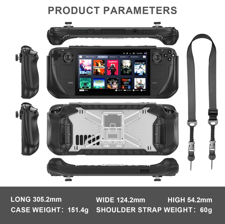 For Steam Deck Shockproof Game Console Case with Holder & Shoulder Strap(Black+Transparent) - Accessories by PMC TechLife | Online Shopping South Africa | PMC TechLife
