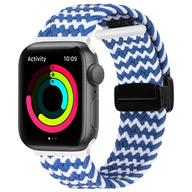 Magnetic Fold Clasp Woven Watch Band For Apple Watch 8 45mm(Blue White) - Watch Bands by PMC TechLife | Online Shopping South Africa | PMC TechLife