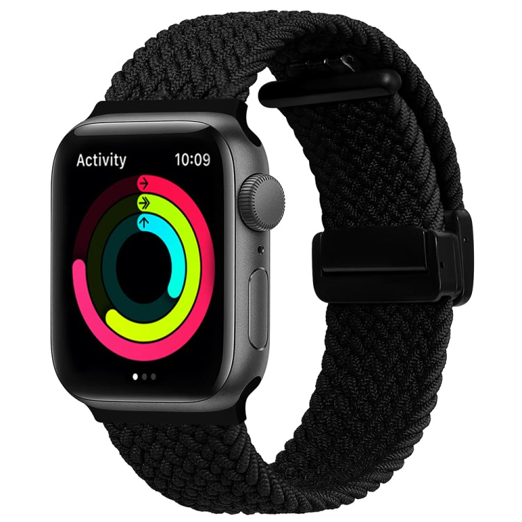 Magnetic Fold Clasp Woven Watch Band For Apple Watch 8 45mm(Black) - Watch Bands by PMC Jewellery | Online Shopping South Africa | PMC Jewellery