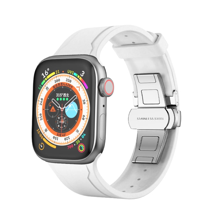 Metal Butterfly Buckle Silicone Watch Band For Apple Watch 38mm(White) - Watch Bands by PMC TechLife | Online Shopping South Africa | PMC TechLife