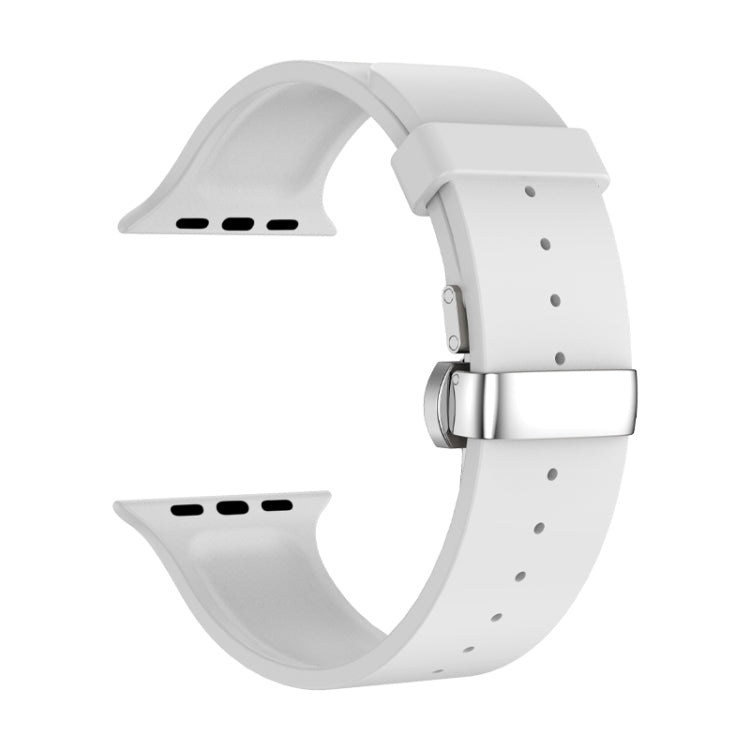 Metal Butterfly Buckle Silicone Watch Band For Apple Watch 38mm(White) - Watch Bands by PMC TechLife | Online Shopping South Africa | PMC TechLife