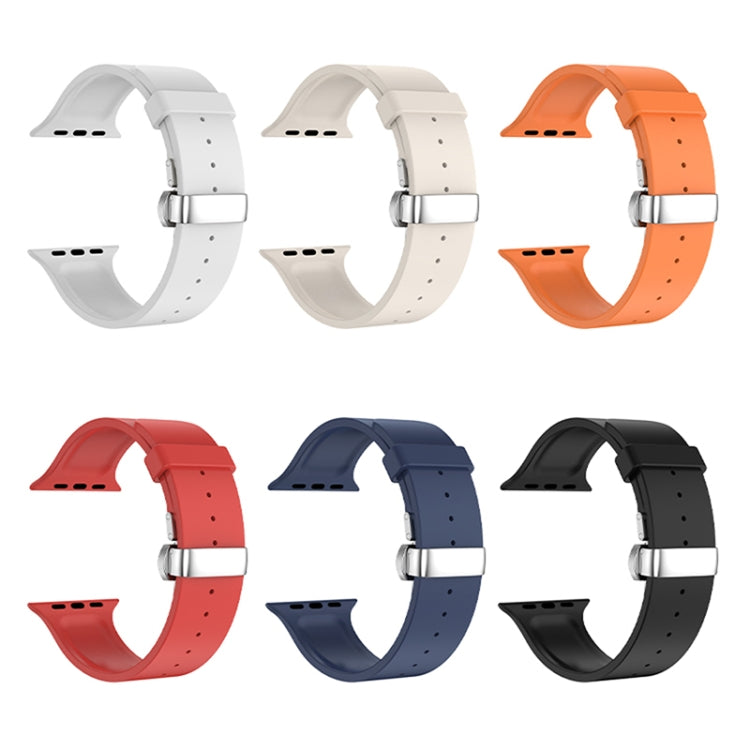 Metal Butterfly Buckle Silicone Watch Band For Apple Watch 38mm(White) - Watch Bands by PMC TechLife | Online Shopping South Africa | PMC TechLife