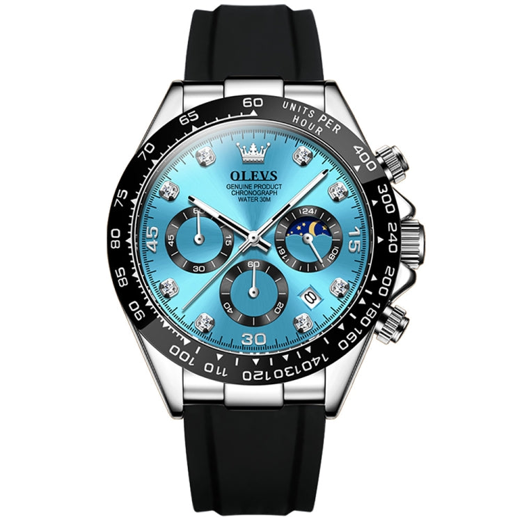 OLEVS 2875 Men Multifunctional Sports Chronograph Waterproof Quartz Watch(Blue) - Silicone Strap Watches by OLEVS | Online Shopping South Africa | PMC Jewellery