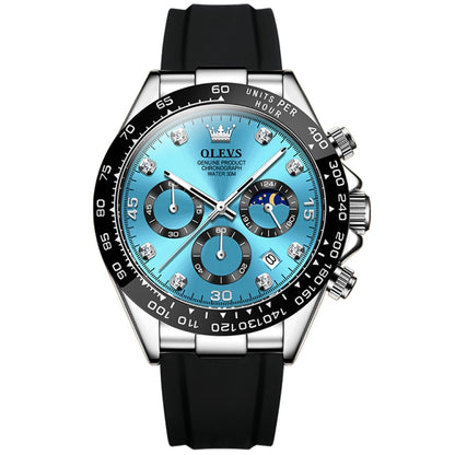 OLEVS 2875 Men Multifunctional Sports Chronograph Waterproof Quartz Watch(Blue) - Silicone Strap Watches by OLEVS | Online Shopping South Africa | PMC Jewellery