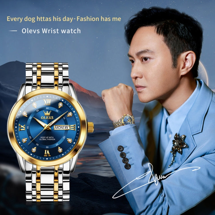 OLEVS 5513 Men Business Luminous Waterproof Quartz Watch(Blue + Gold) - Metal Strap Watches by OLEVS | Online Shopping South Africa | PMC Jewellery